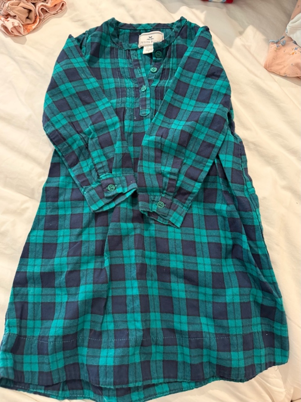 Plaid Flannel Nightgown in Teal and Navy